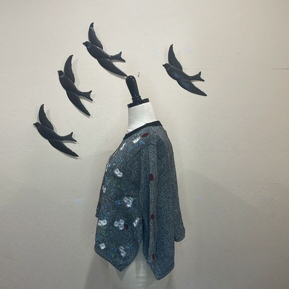 Opening Ceremony Black Embroidered Floral Sweater 3/4 Sleeve Handkerchief Hem  S - Picture 4 of 16